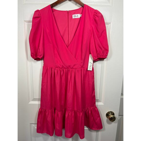 Eliza J NWT Dress Hot Pink 6 Wedding Guest Bridal Cocktail Ruffle - Picture 1 of 6